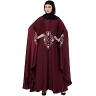 Designer Irani Kaftan with zari embroidery work-Maroon-silver